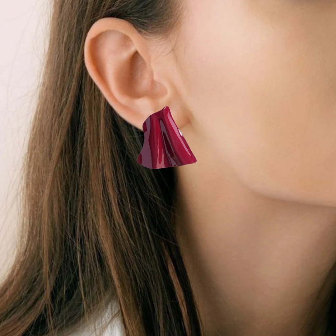 Maroon Textured Earrings - Image 5