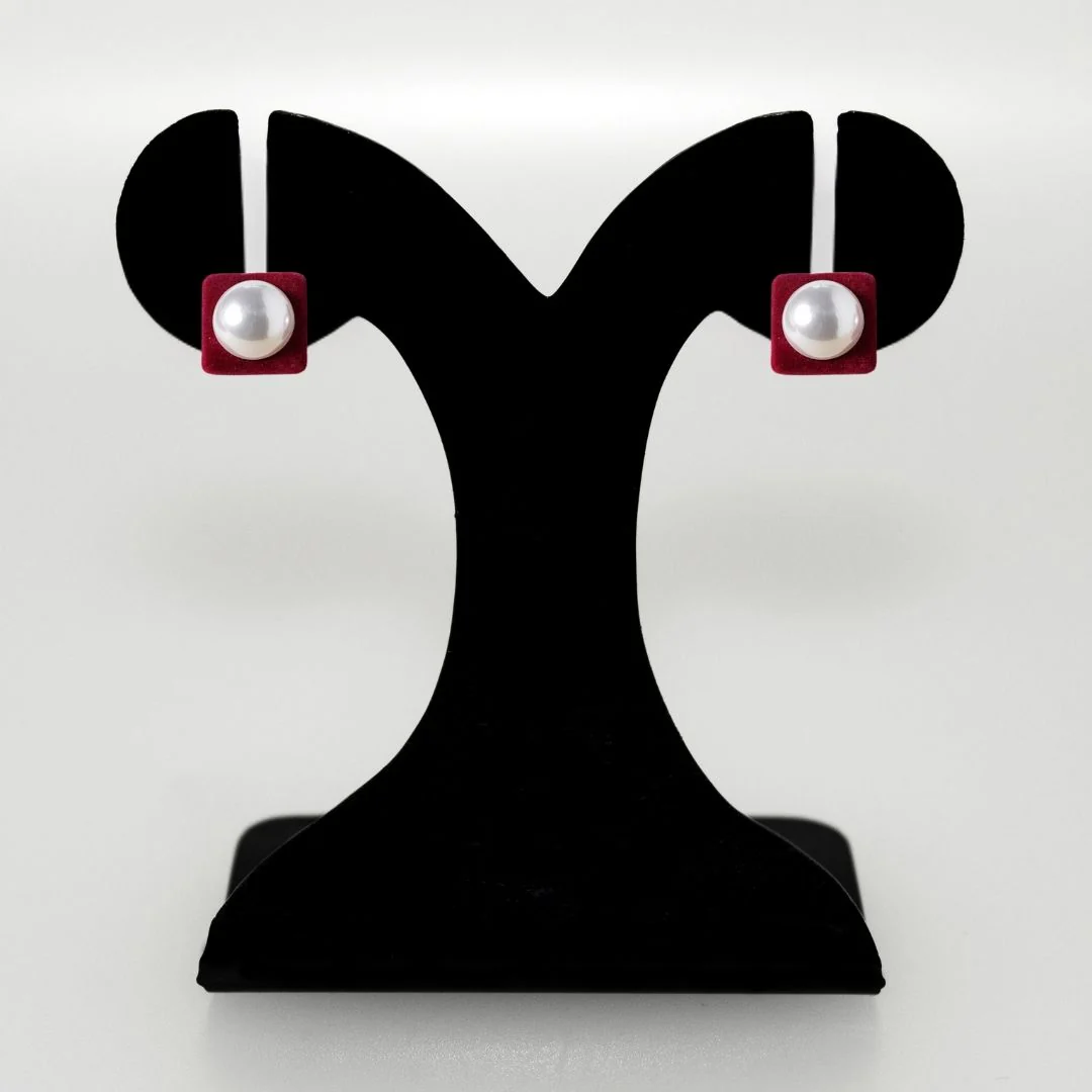 Maroon Velvet Pearl Square Studs - Image 6