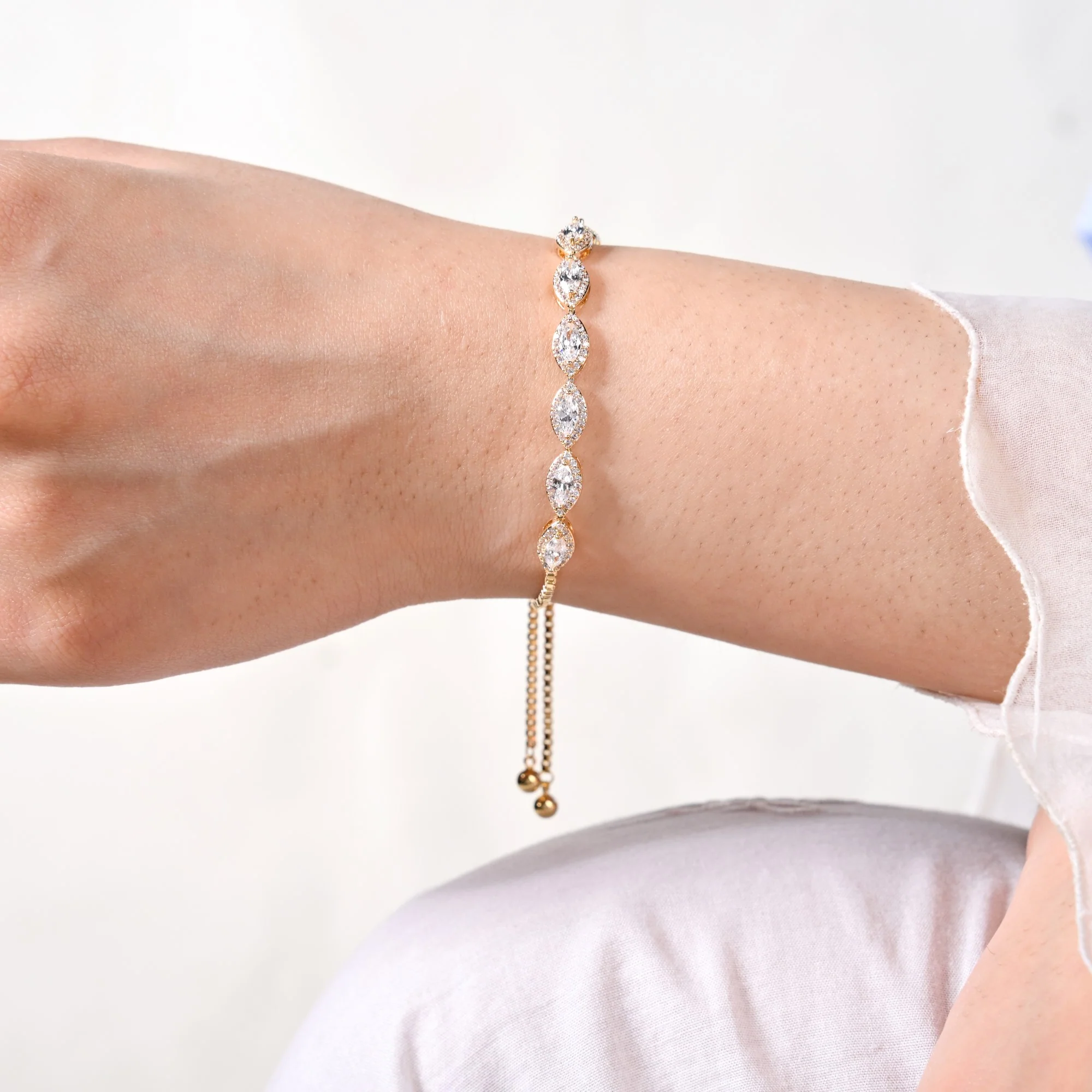 Marquise Cut Charm Gold Bracelet - Image 2