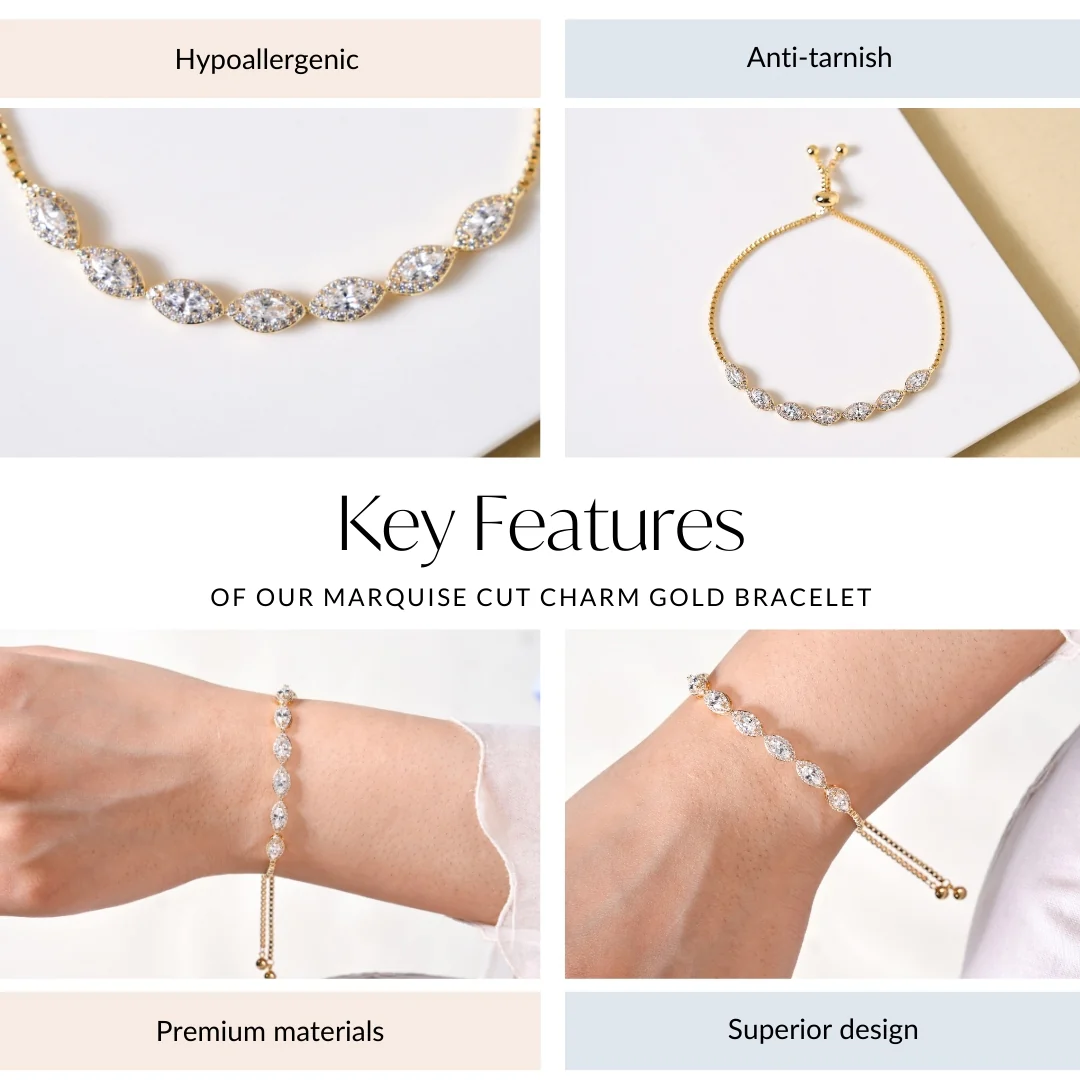 Marquise Cut Charm Gold Bracelet - Image 4