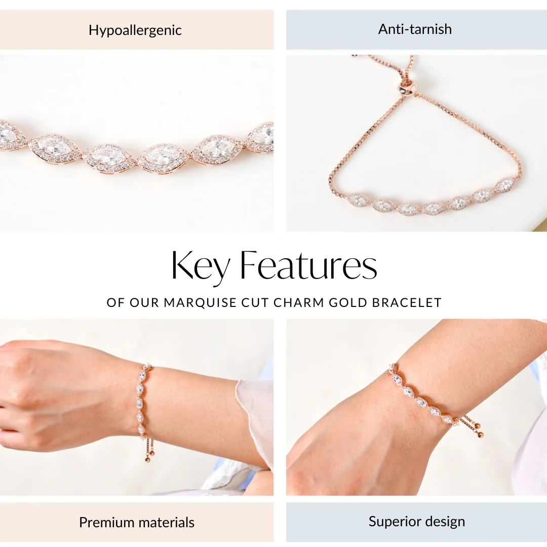 Marquise Cut Charm Rose Gold Bracelet - Image 4