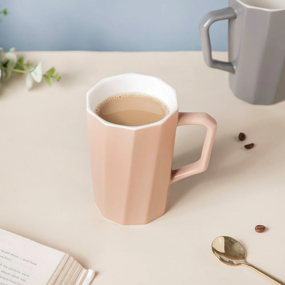 Matt Beige Ribbed Mug 350 ml - Image 3