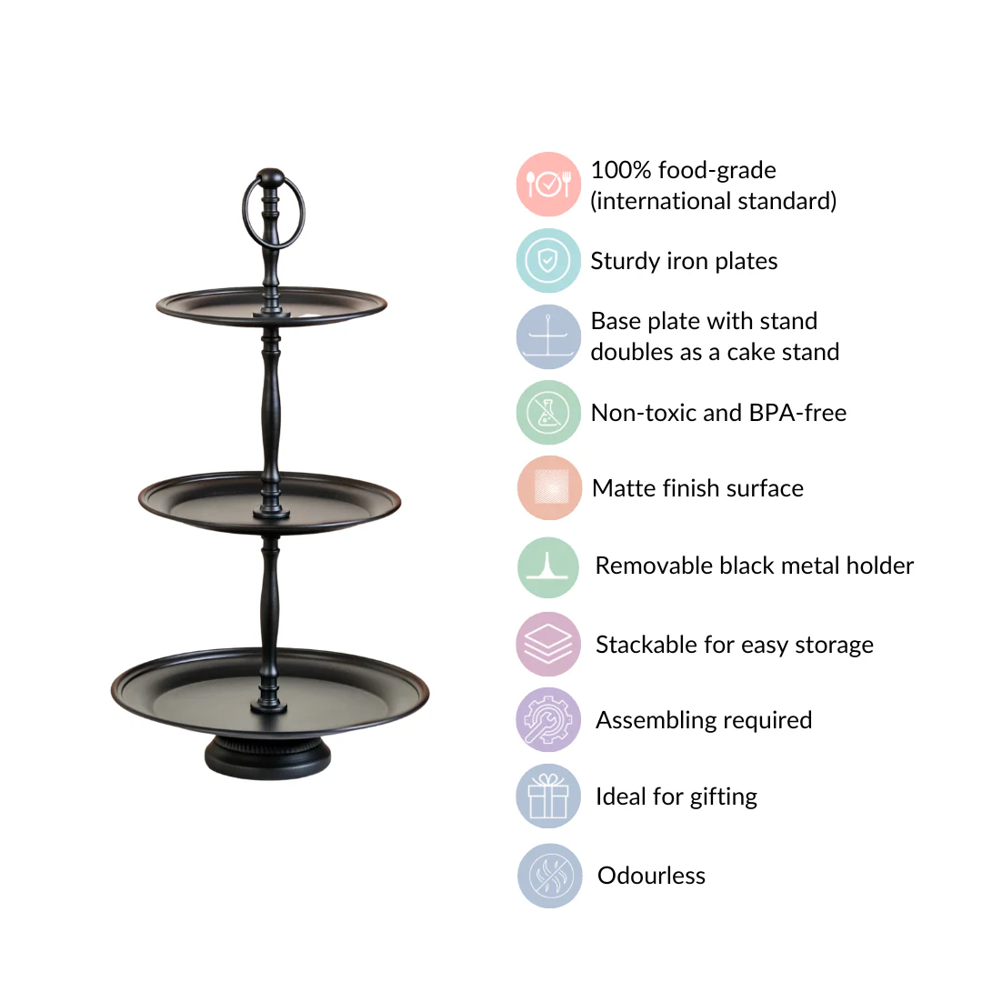 Matte Black 3 Tiered Cake Stand - Image 5