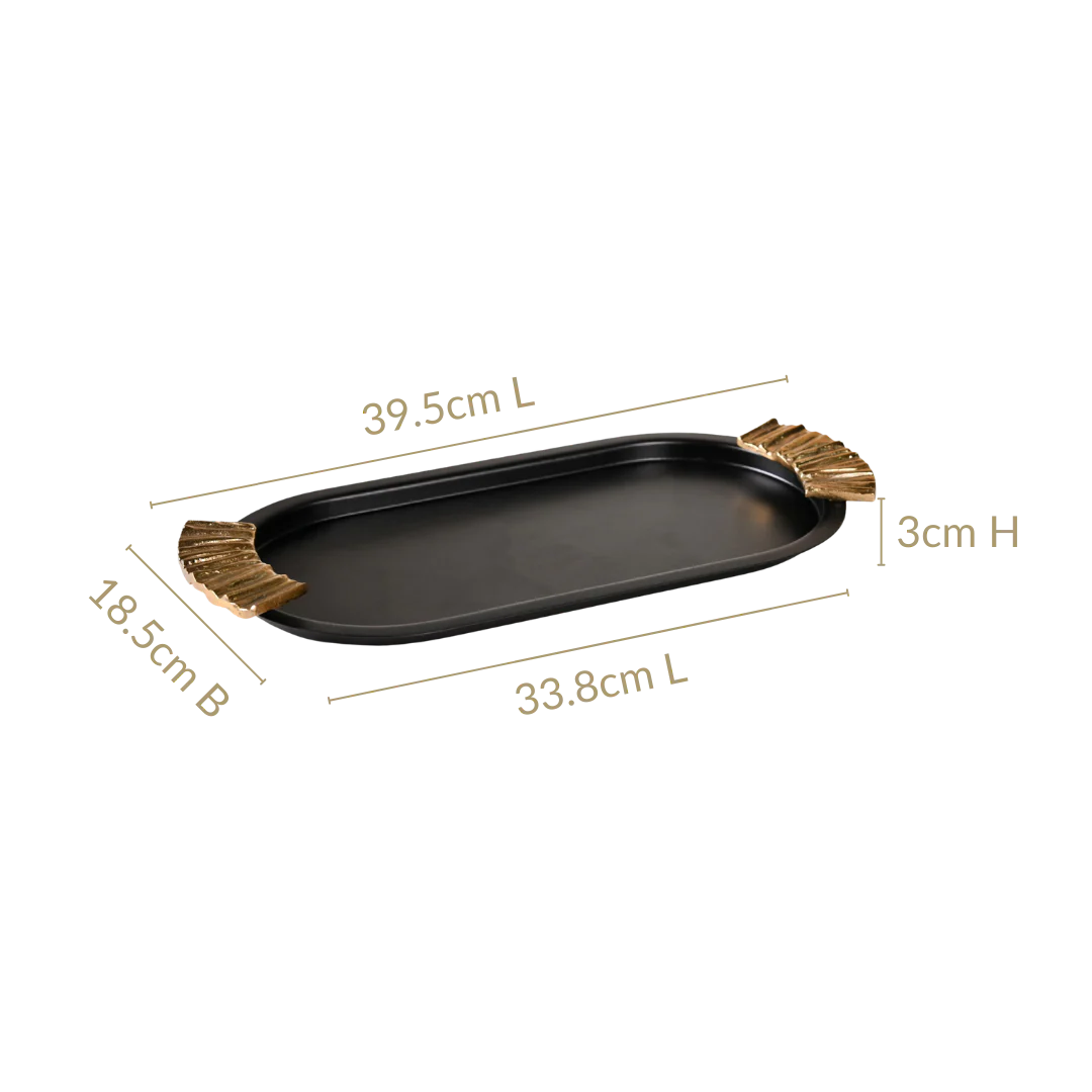 Matte Black Oval Metal Tray With Handles - Image 4