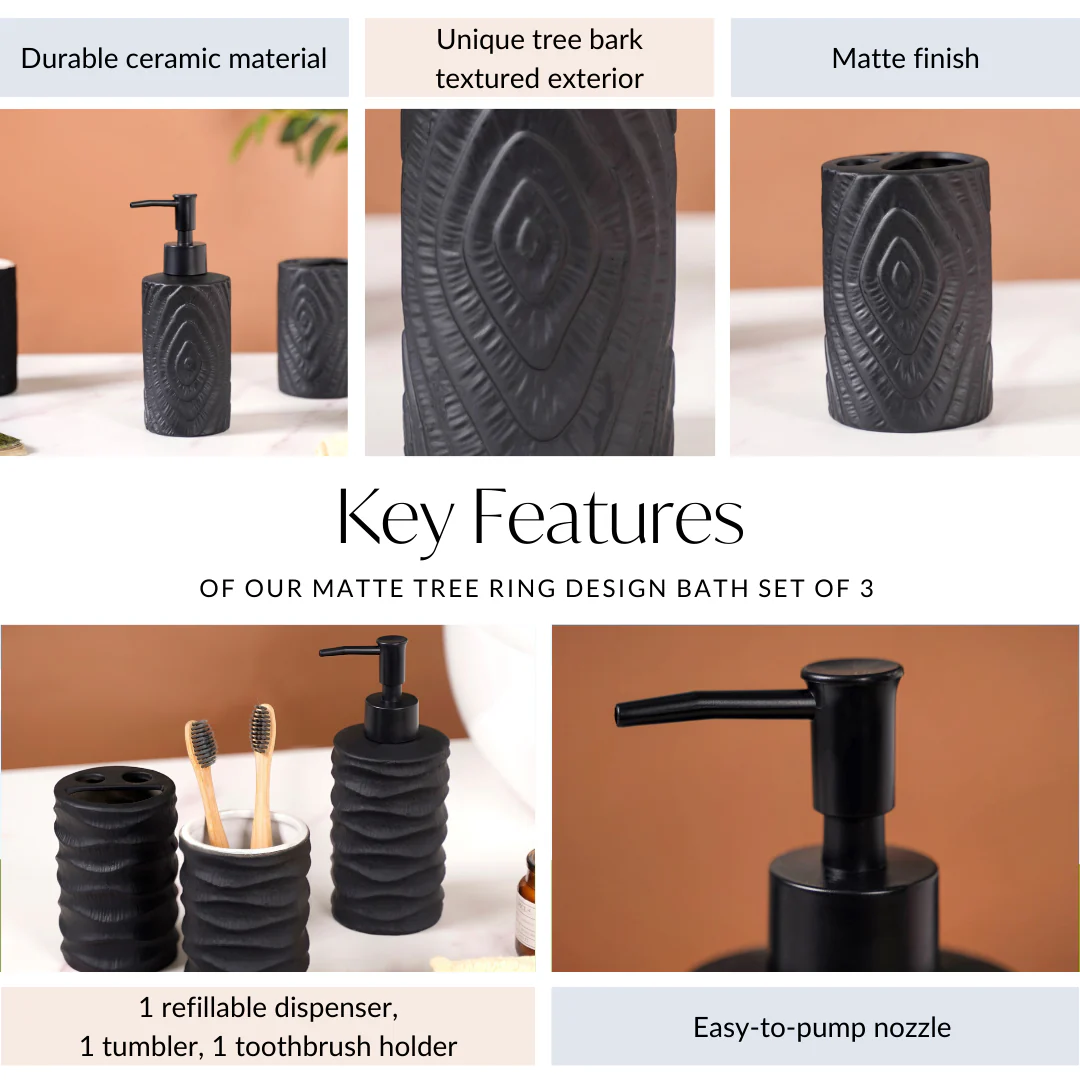 Matte Concentric Texture Design Bath Set Of 3 Black - Image 5