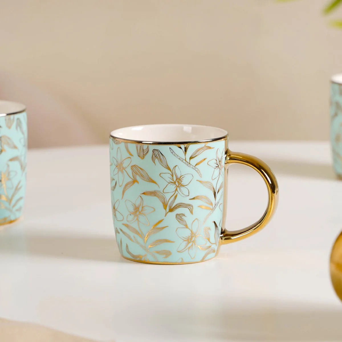 Matte Mint Gold Floral Coffee Cup Set of 6 350ml - Image 10