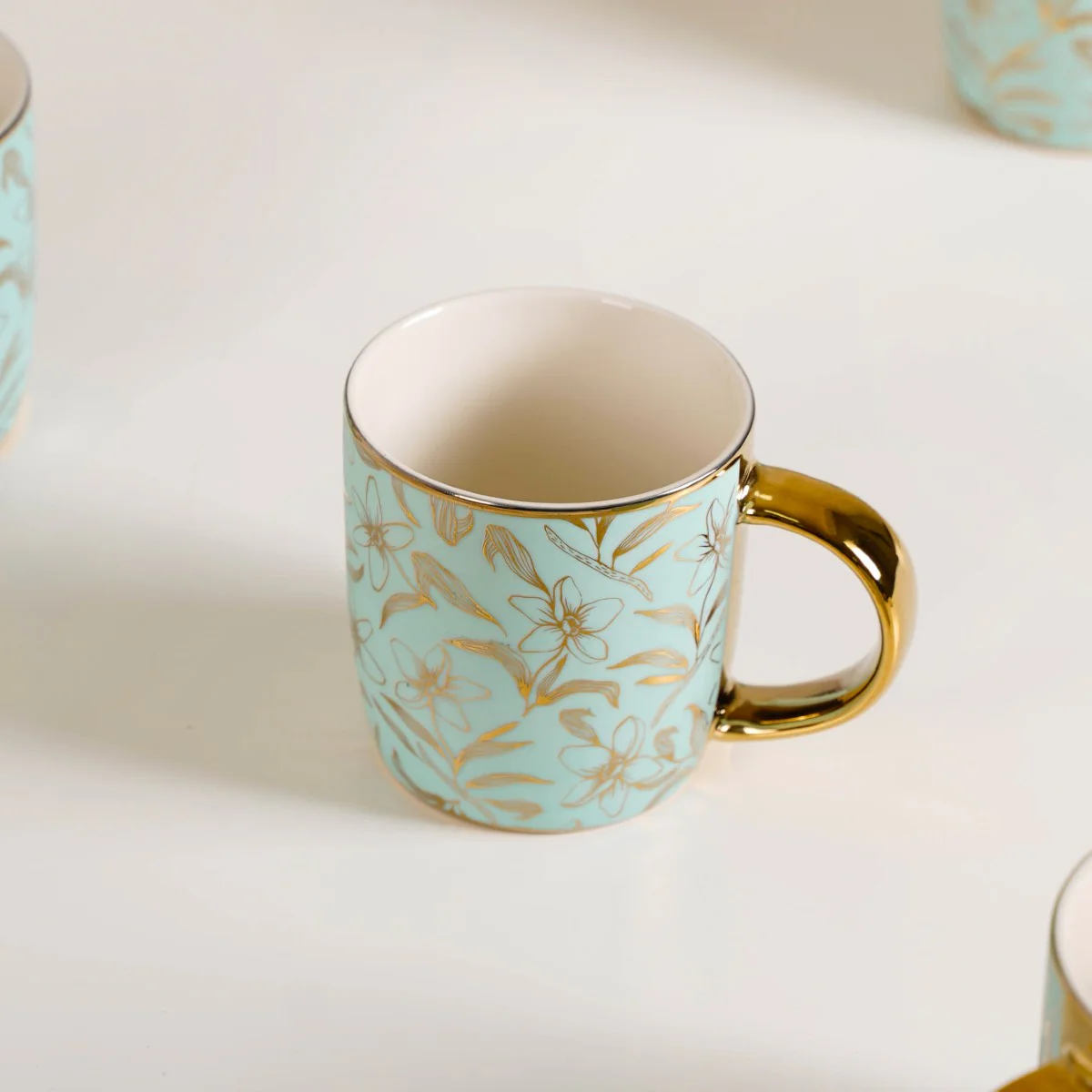 Matte Mint Gold Floral Coffee Cup Set of 6 350ml - Image 11