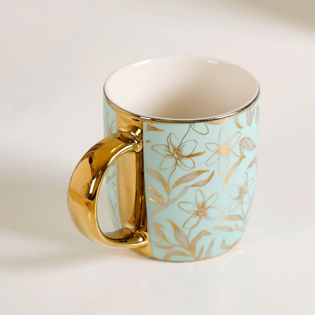 Matte Mint Gold Floral Coffee Cup Set of 6 350ml - Image 7