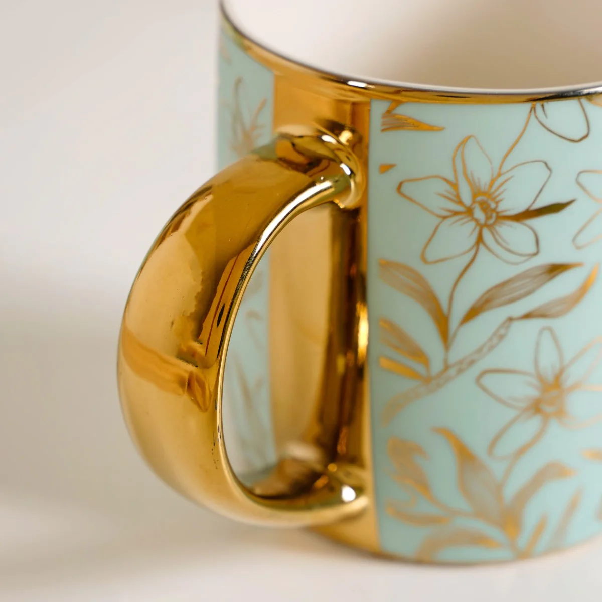 Matte Mint Gold Floral Coffee Cup Set of 6 350ml - Image 9