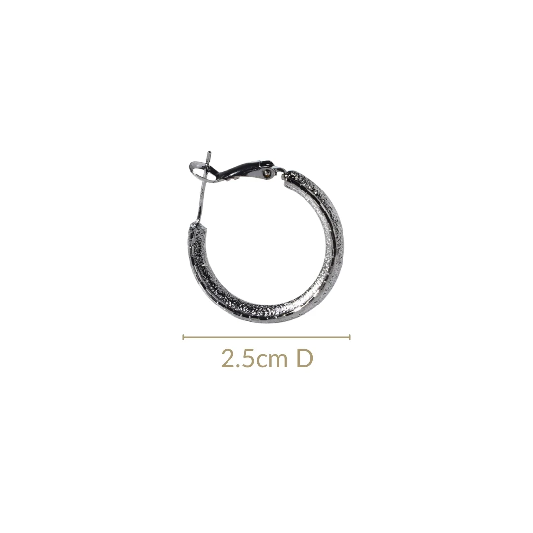 Matte Textured Sleek Metal Hoops Oxidised Silver - Image 3