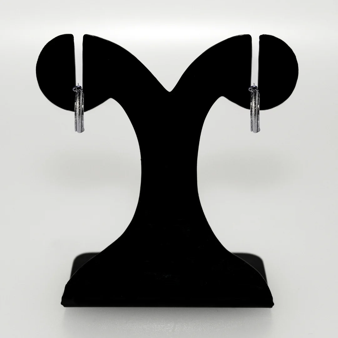 Matte Textured Sleek Metal Hoops Oxidised Silver - Image 6