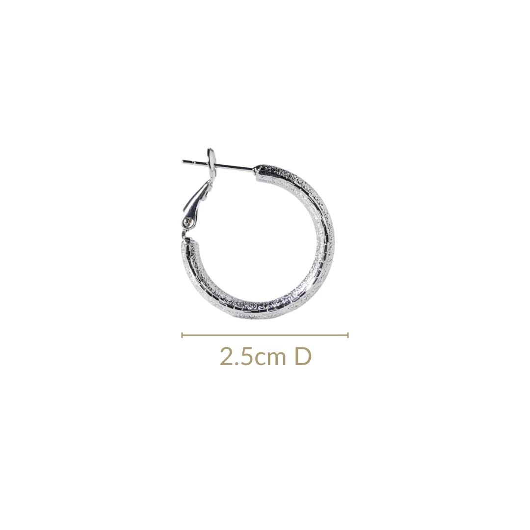 Matte Textured Sleek Metal Hoops Silver - Image 3