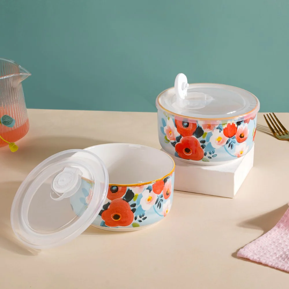 Meadow Muse Ceramic Lunch Box Blue 550 ml Set Of 2