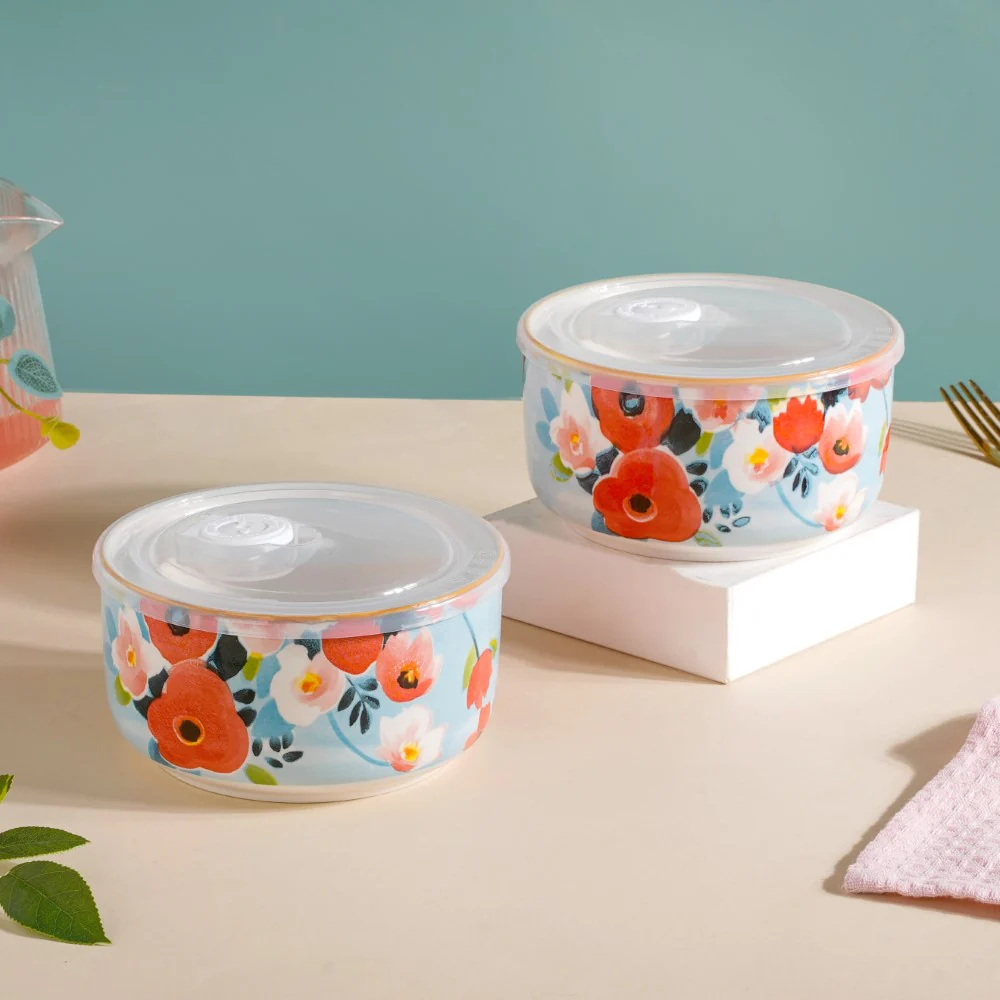 Meadow Muse Ceramic Lunch Box Blue 550 ml Set Of 2 - Image 3