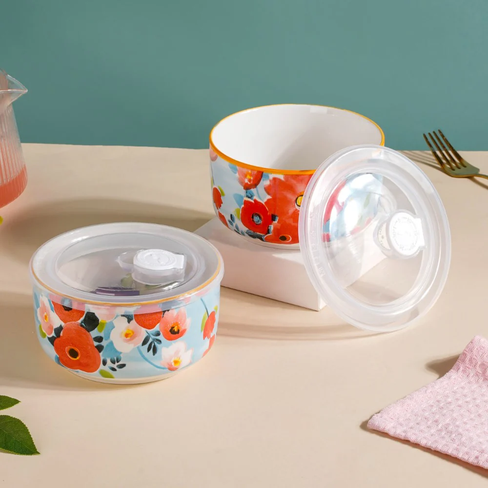 Meadow Muse Ceramic Lunch Box Blue 550 ml Set Of 2 - Image 6