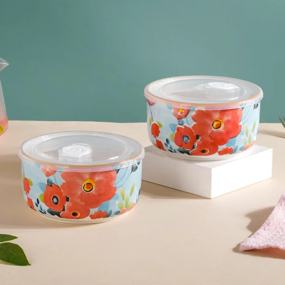 Meadow Muse Ceramic Lunch Box Blue 550 ml Set Of 2 - Image 7