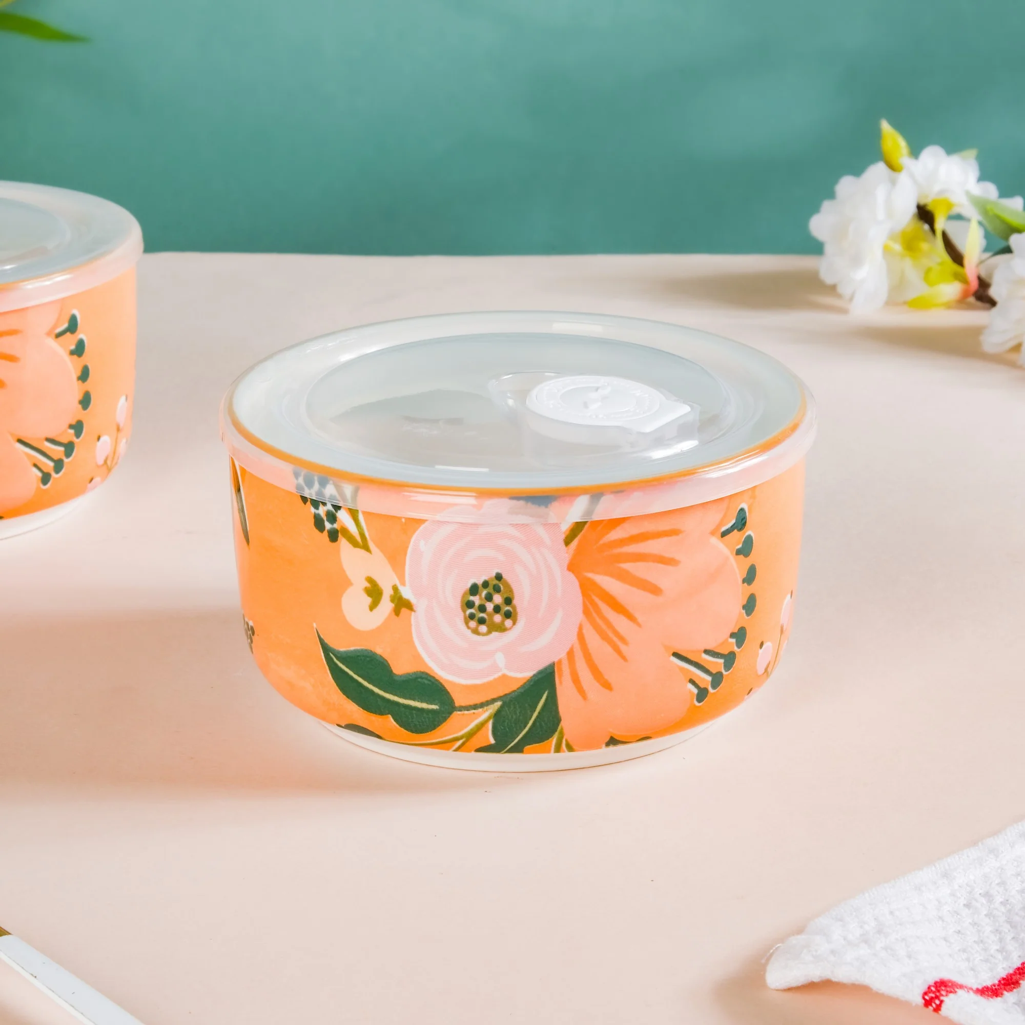 Meadow Muse Ceramic Lunch Box Orange 550 ml Set Of 2 - Image 6