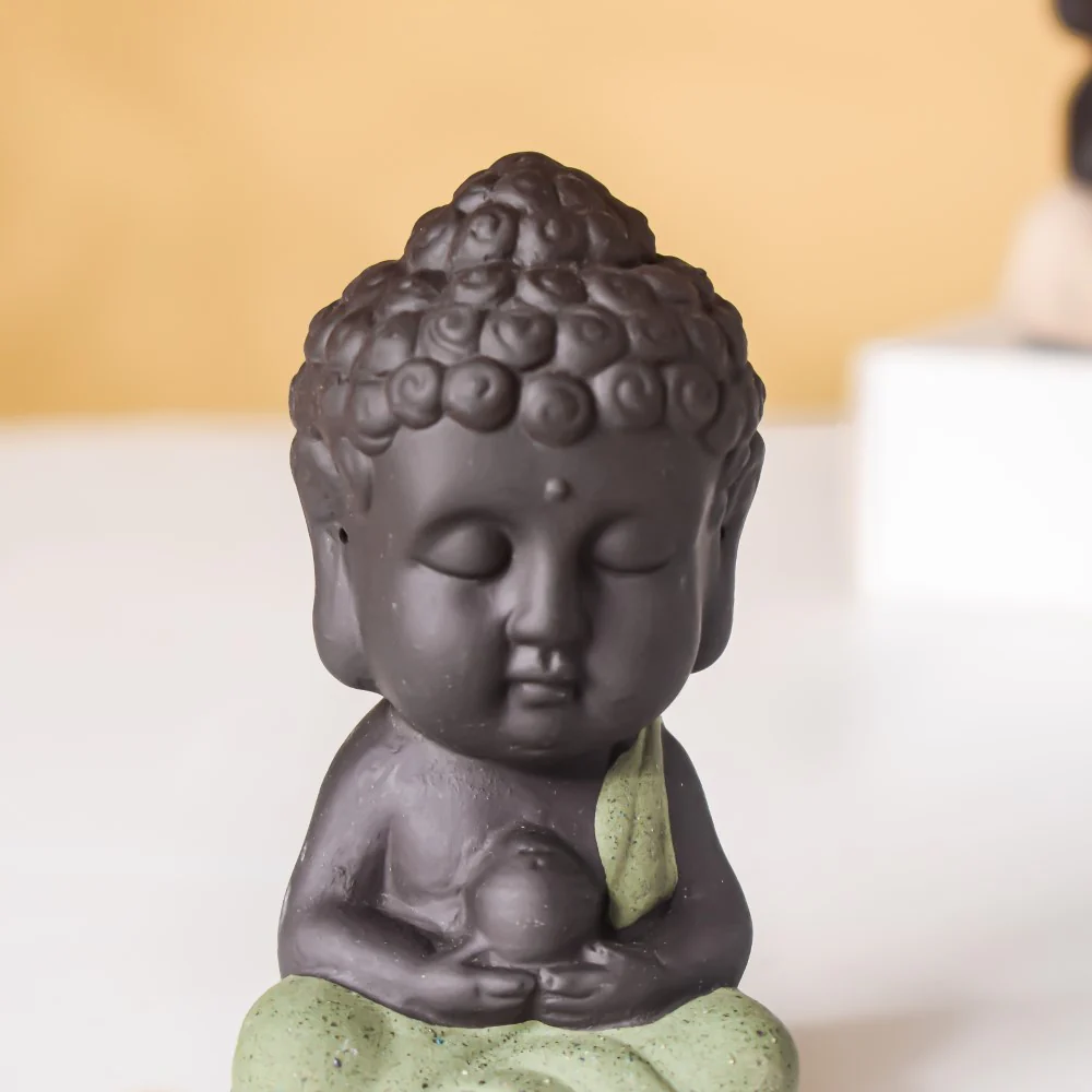 Meditating Monk Clay Showpiece Small Sage Green - Image 4