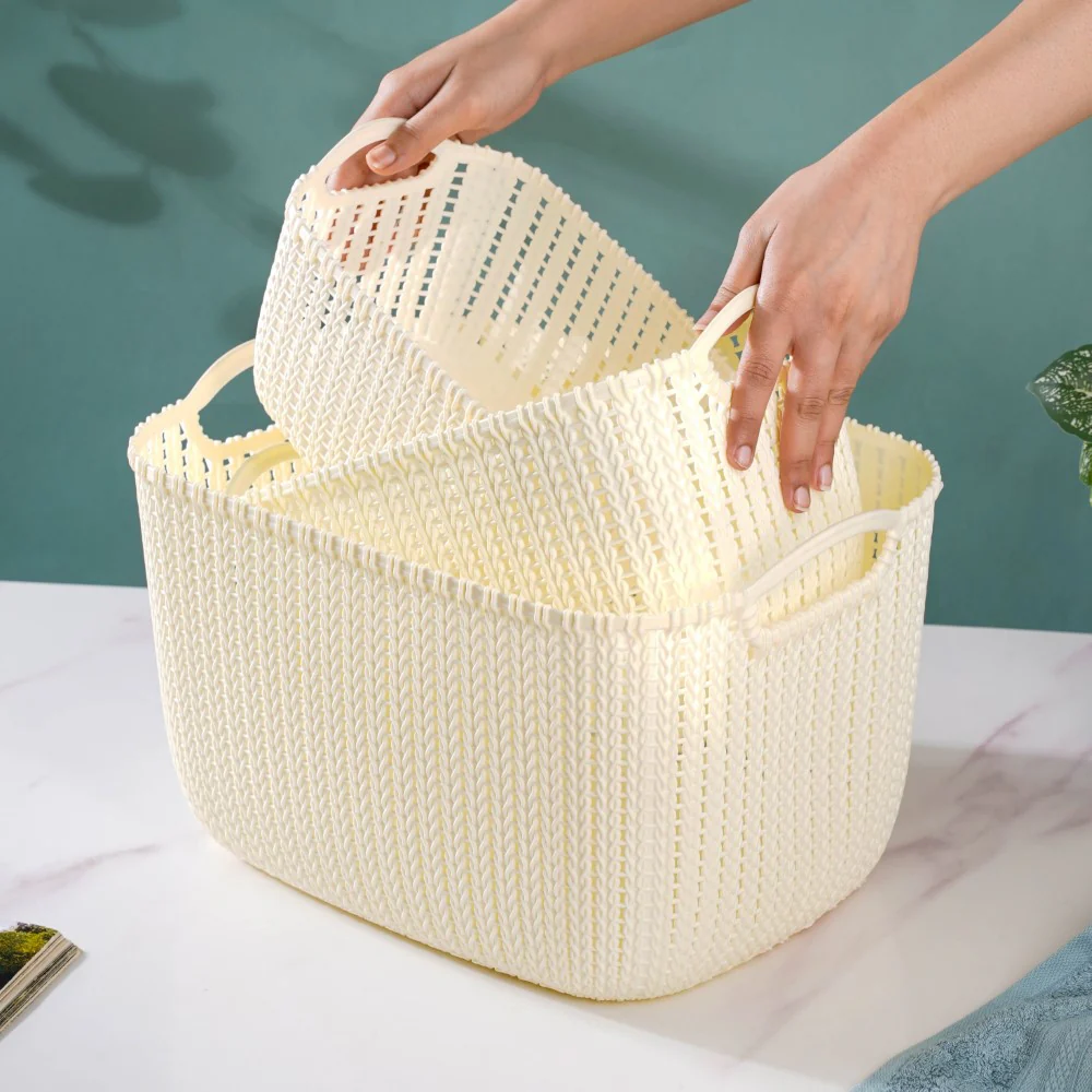 Mesh Water Proof Storage Basket Beige Set Of 3 - Image 2