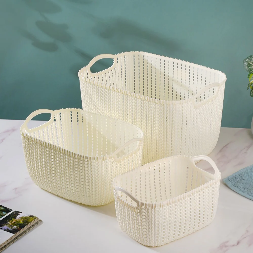 Mesh Water Proof Storage Basket Beige Set Of 3 - Image 4