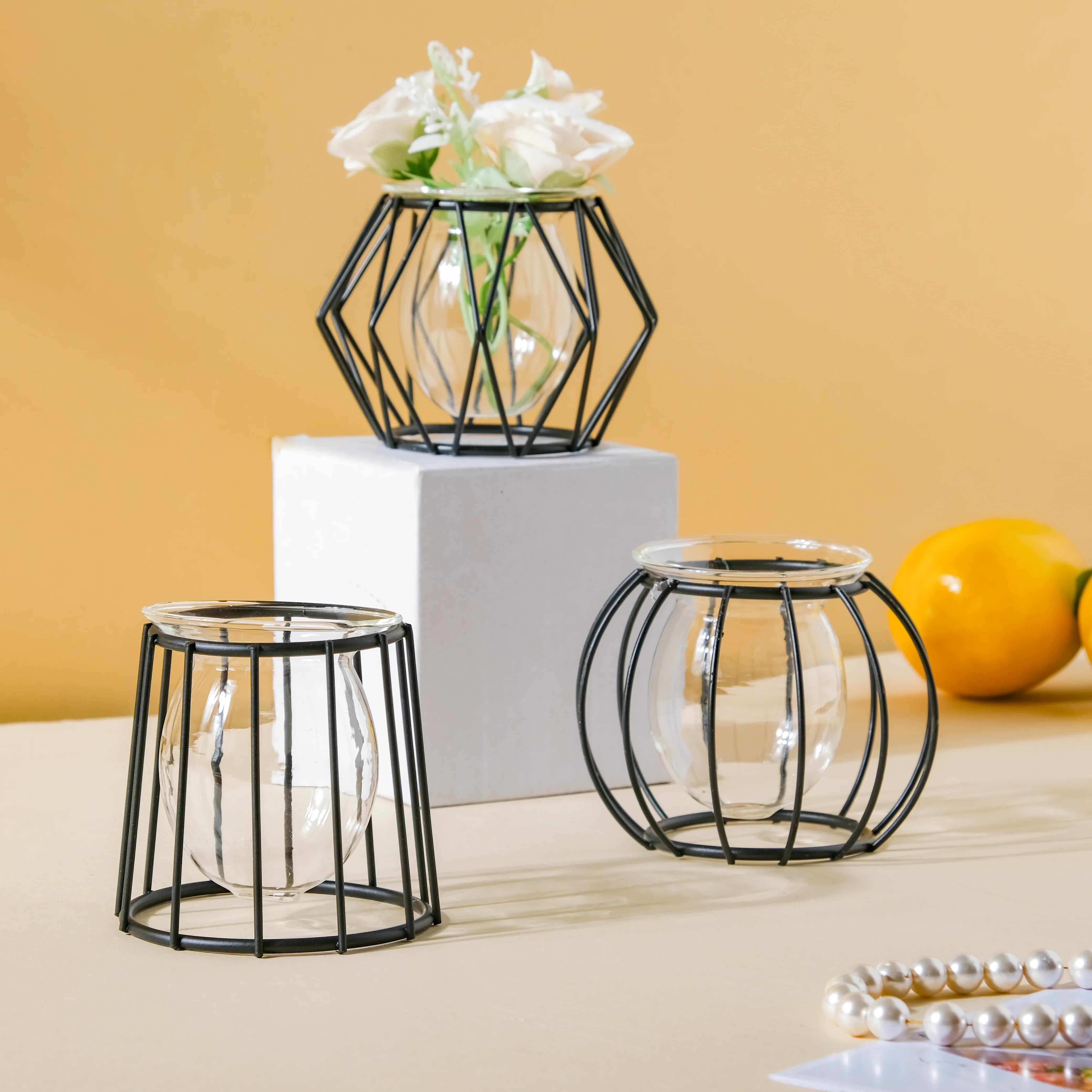 Metal and Glass Planter - Black - Image 10