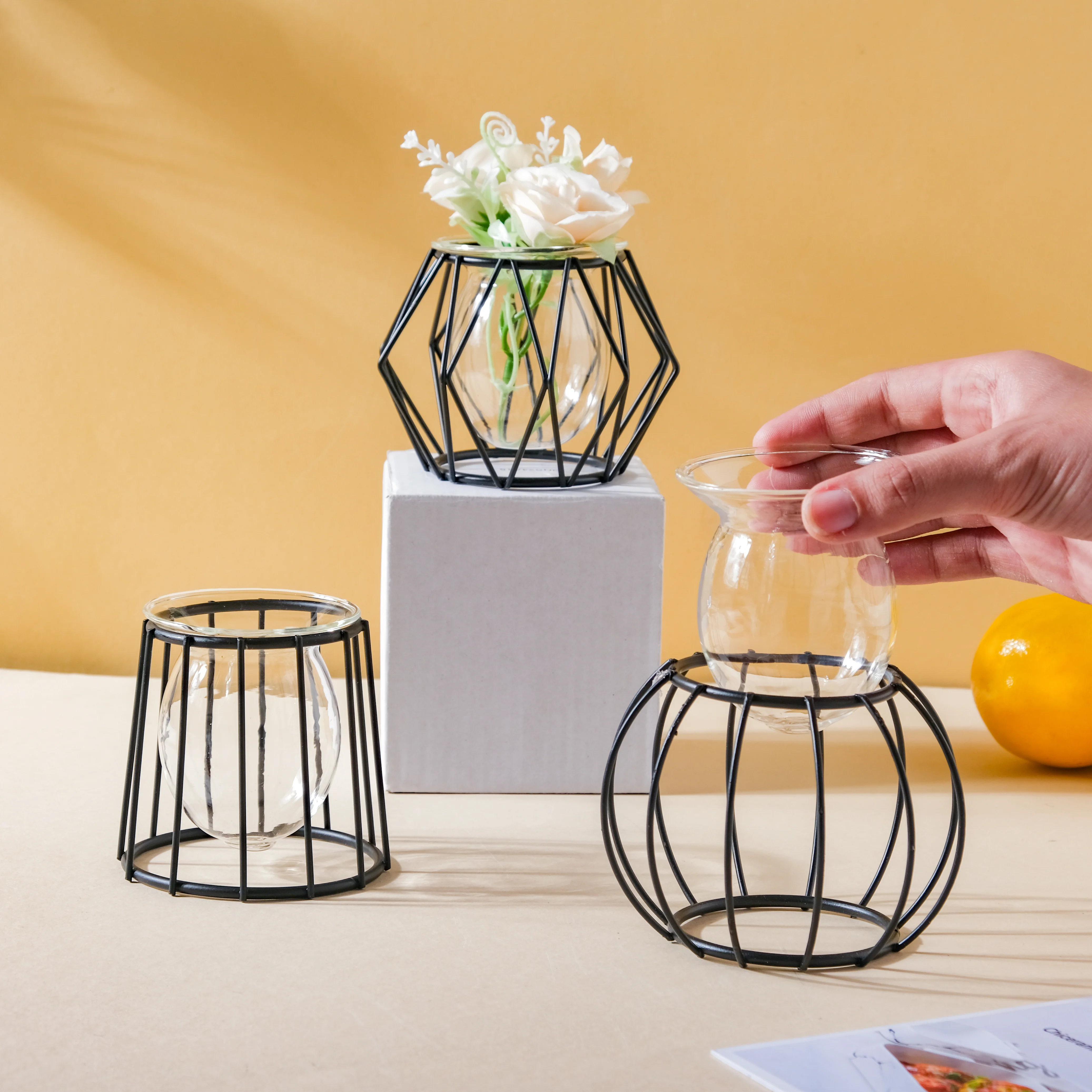 Metal and Glass Planter - Black - Image 2