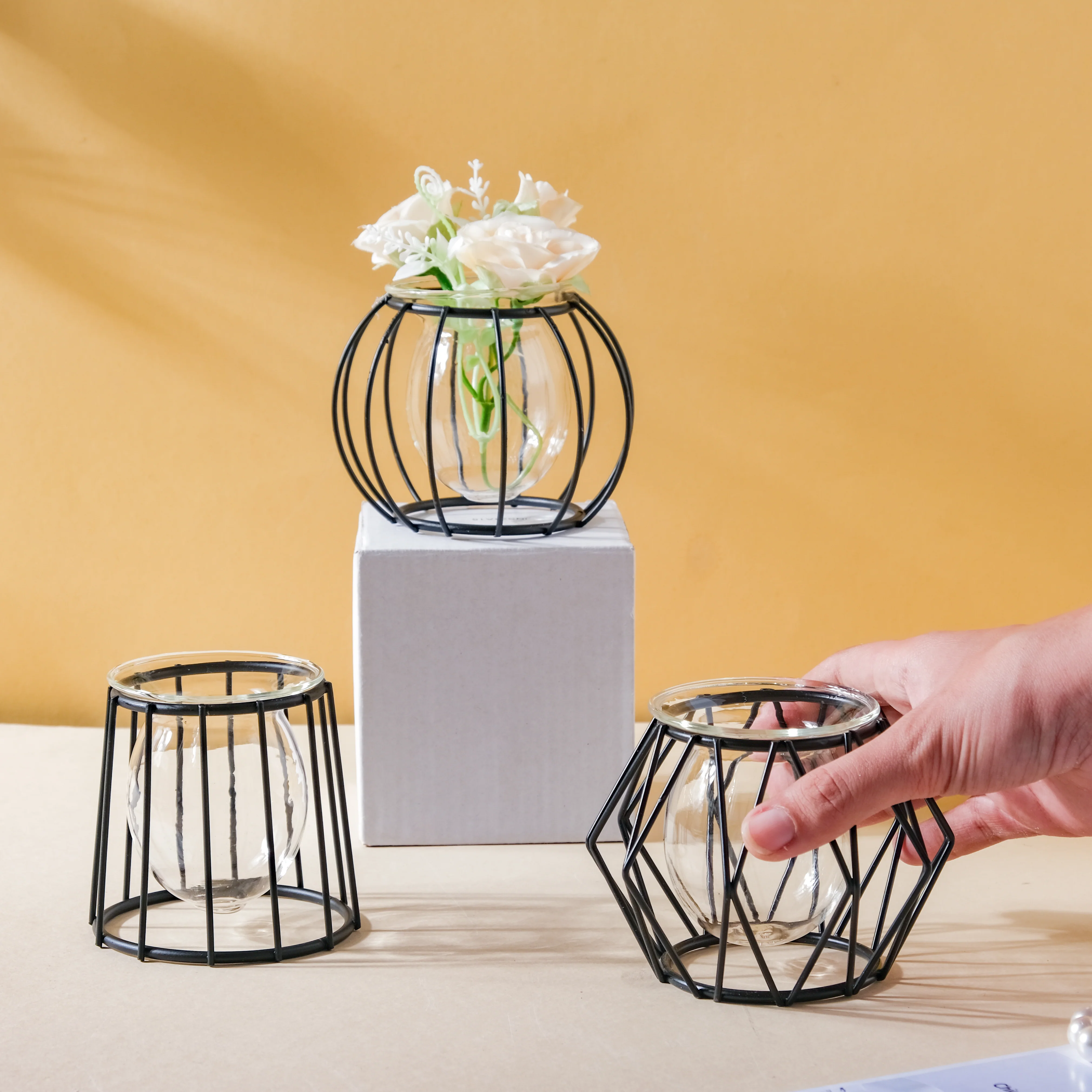 Metal and Glass Planter - Black - Image 3