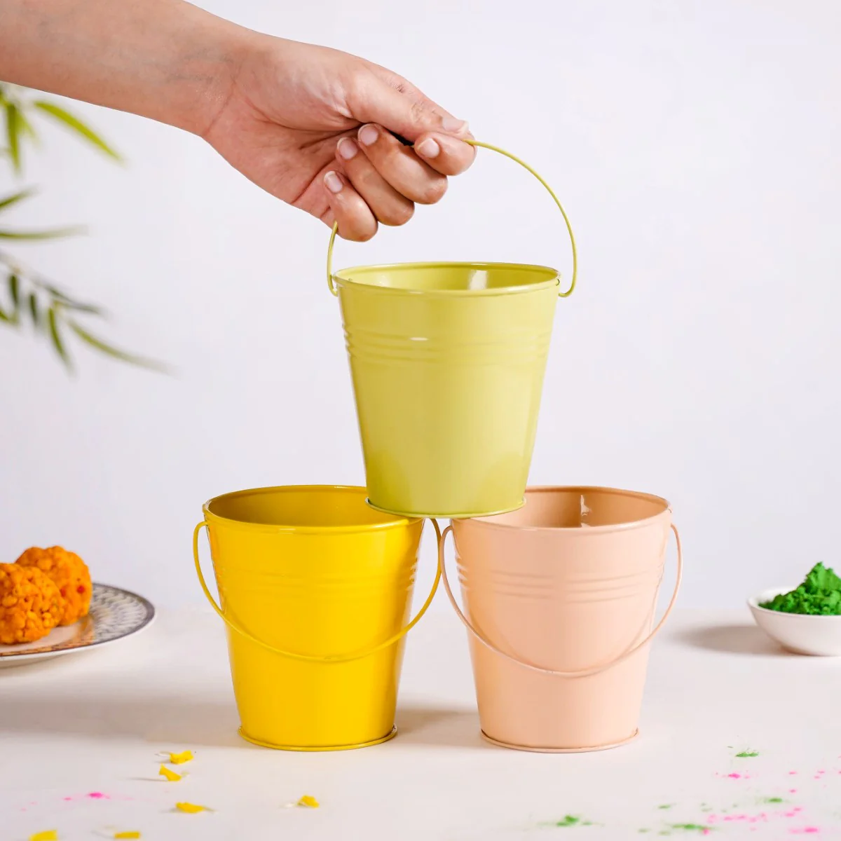 Metal Bucket For Home Decoration Set Of 3 - Image 2