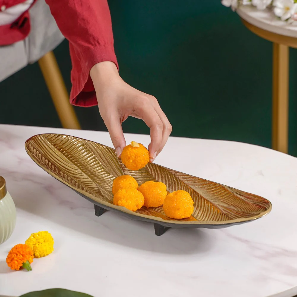 Metal Decorative Platter For Table Gold - Image 10