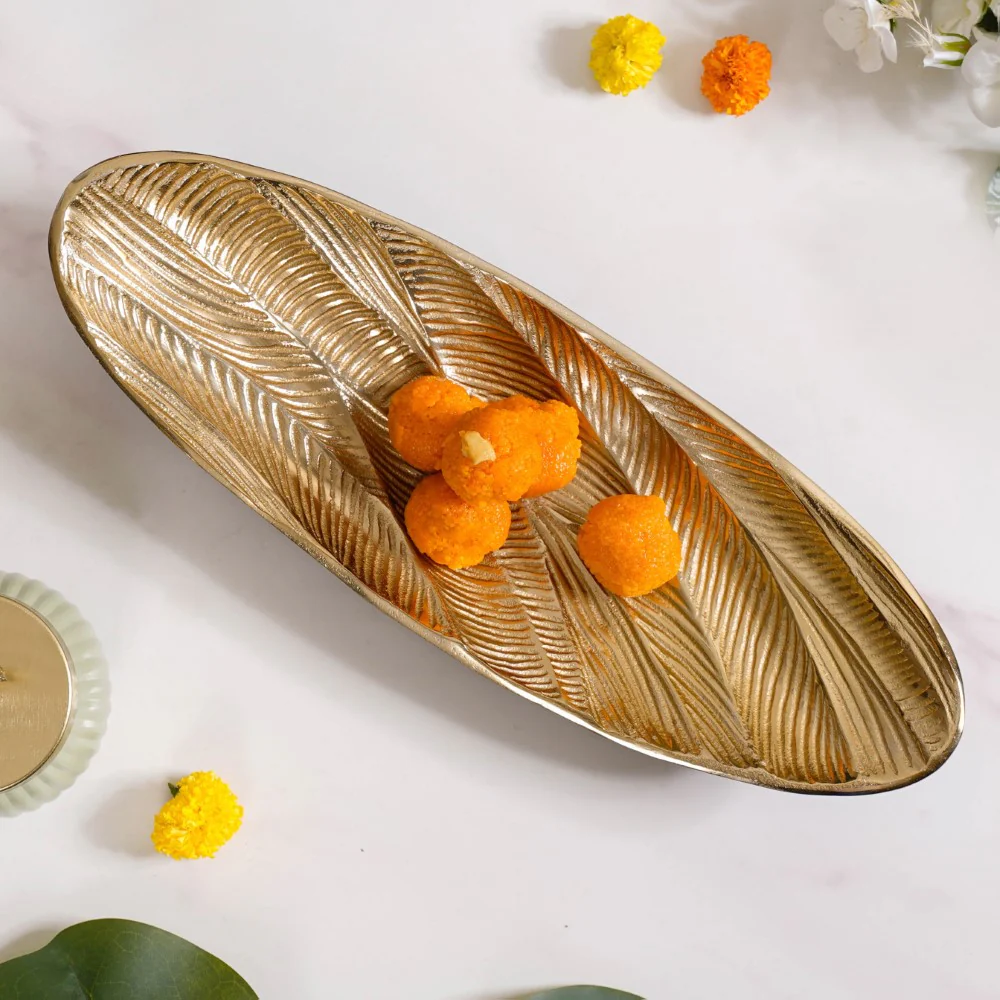 Metal Decorative Platter For Table Gold - Image 2