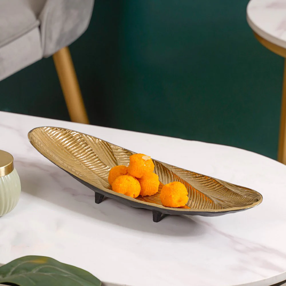 Metal Decorative Platter For Table Gold - Image 3