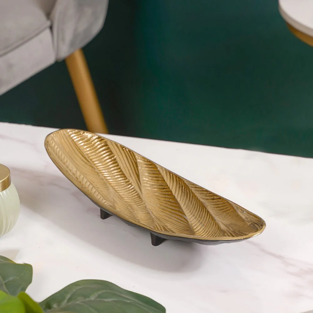 Metal Decorative Platter For Table Gold - Image 4
