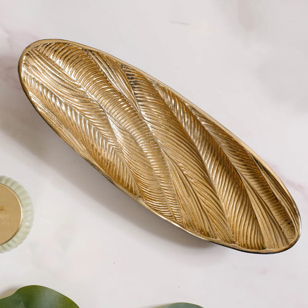 Metal Decorative Platter For Table Gold - Image 5