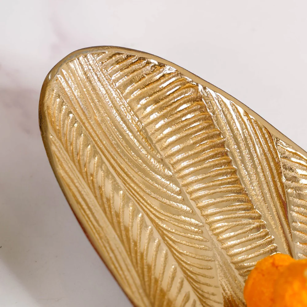 Metal Decorative Platter For Table Gold - Image 9