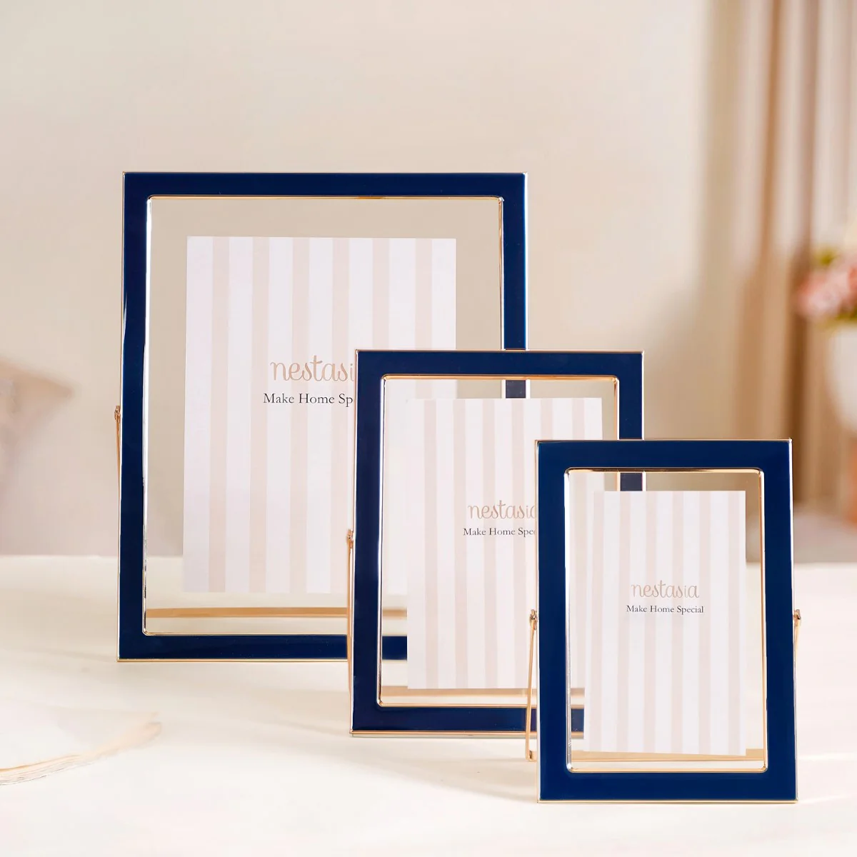 Metal Floating Picture Frame Navy Blue Set Of 3 - Image 3