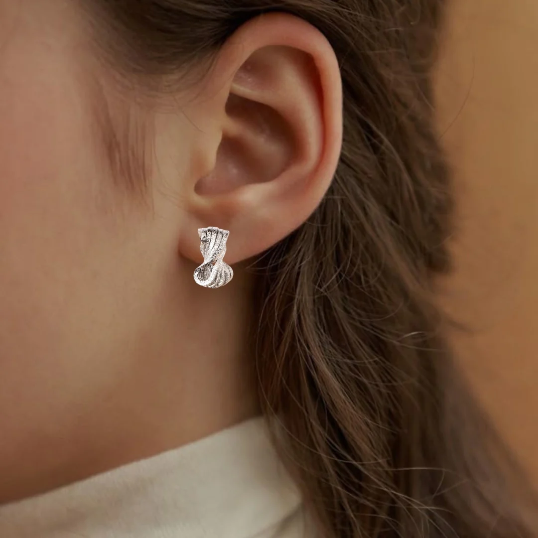 Metal Hourglass Stud Earrings Silver - Image 5