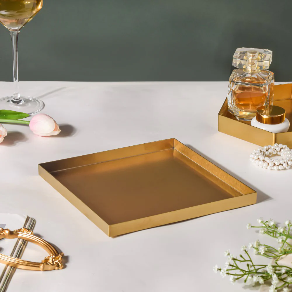 Metal Square Vanity Tray Golden 8 Inch - Image 2