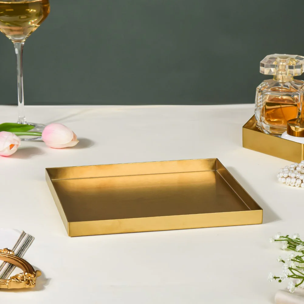 Metal Square Vanity Tray Golden 8 Inch - Image 4