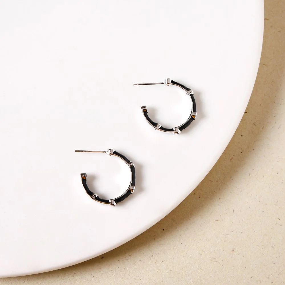 Metallic Detail Silver And Black Hoops