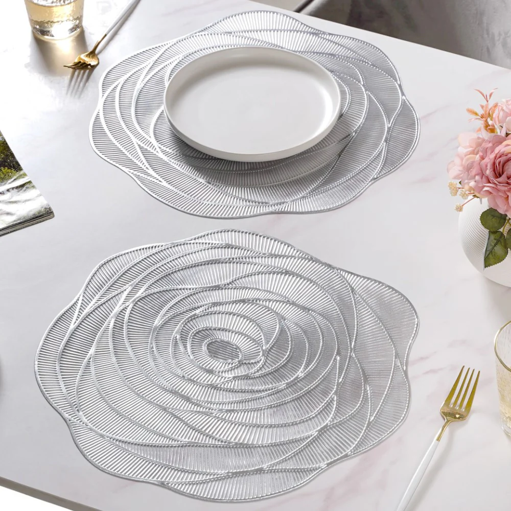 Metallic Rose Placemat Silver Set Of 6 15 Inch - Image 5