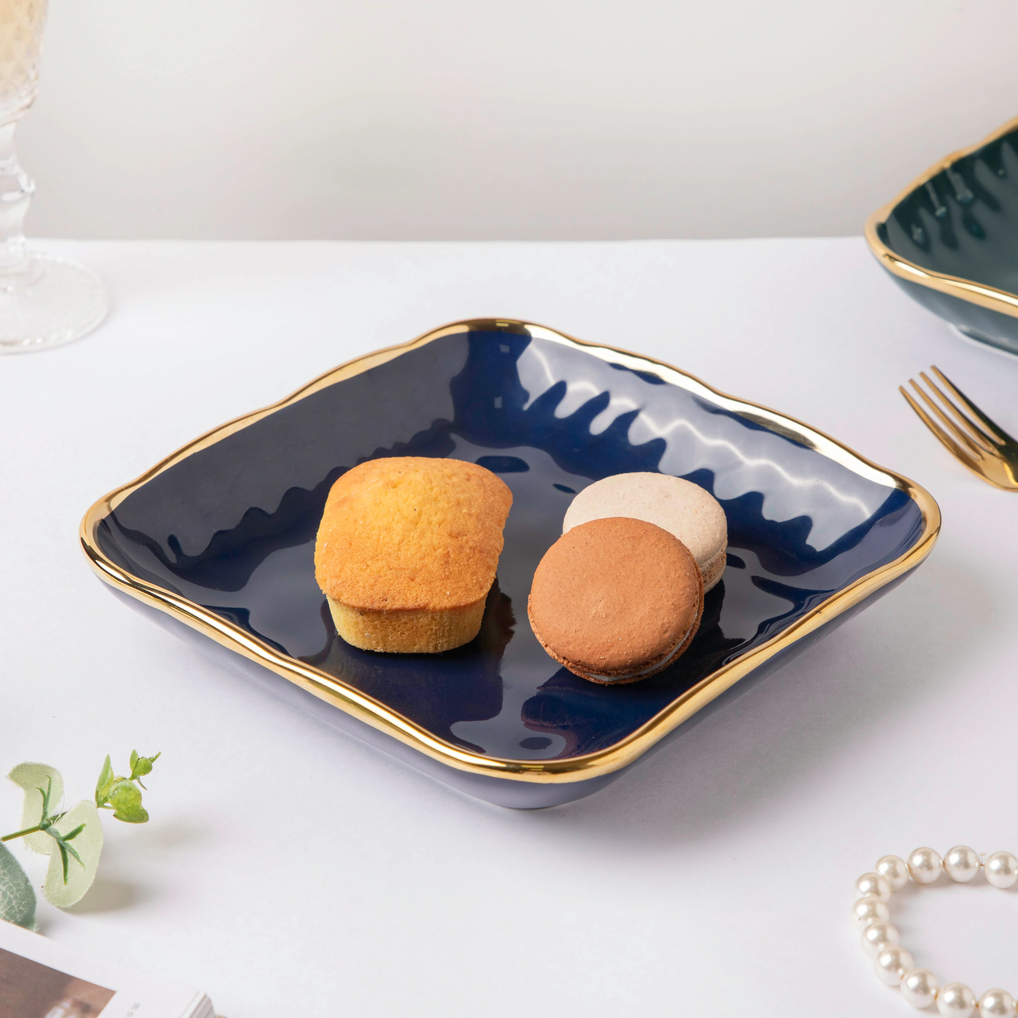Midnight Blue Square Snack Plate 8 Inch