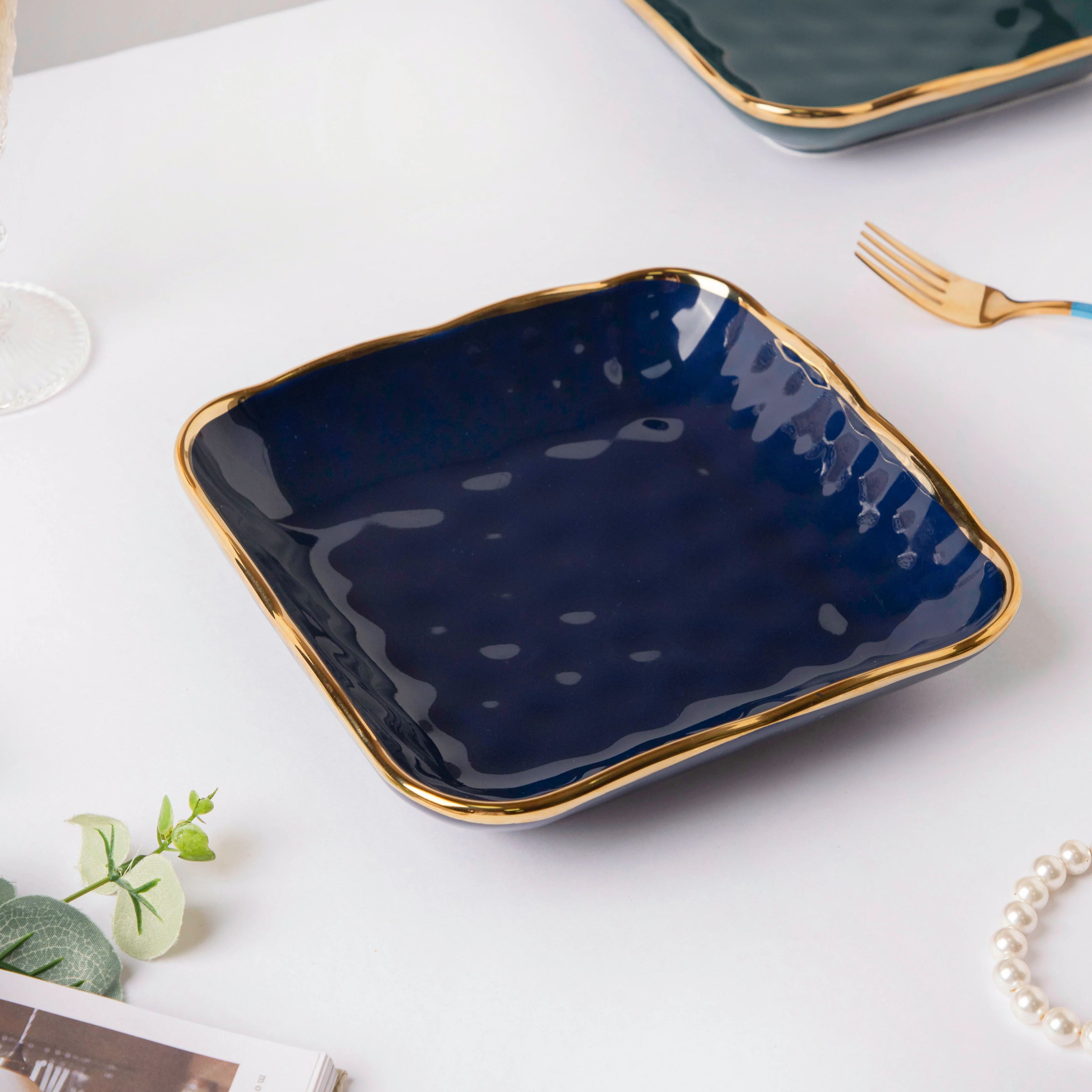 Midnight Blue Square Snack Plate 8 Inch - Image 3