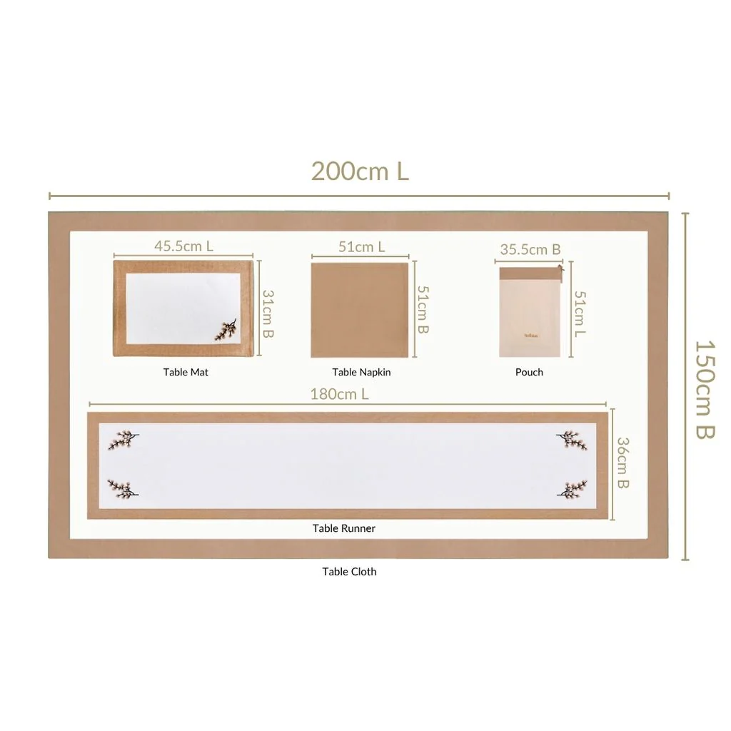 Midori Complete Table Linen Set With Mats Napkins Runner And Table Cloth In Brown - Image 3
