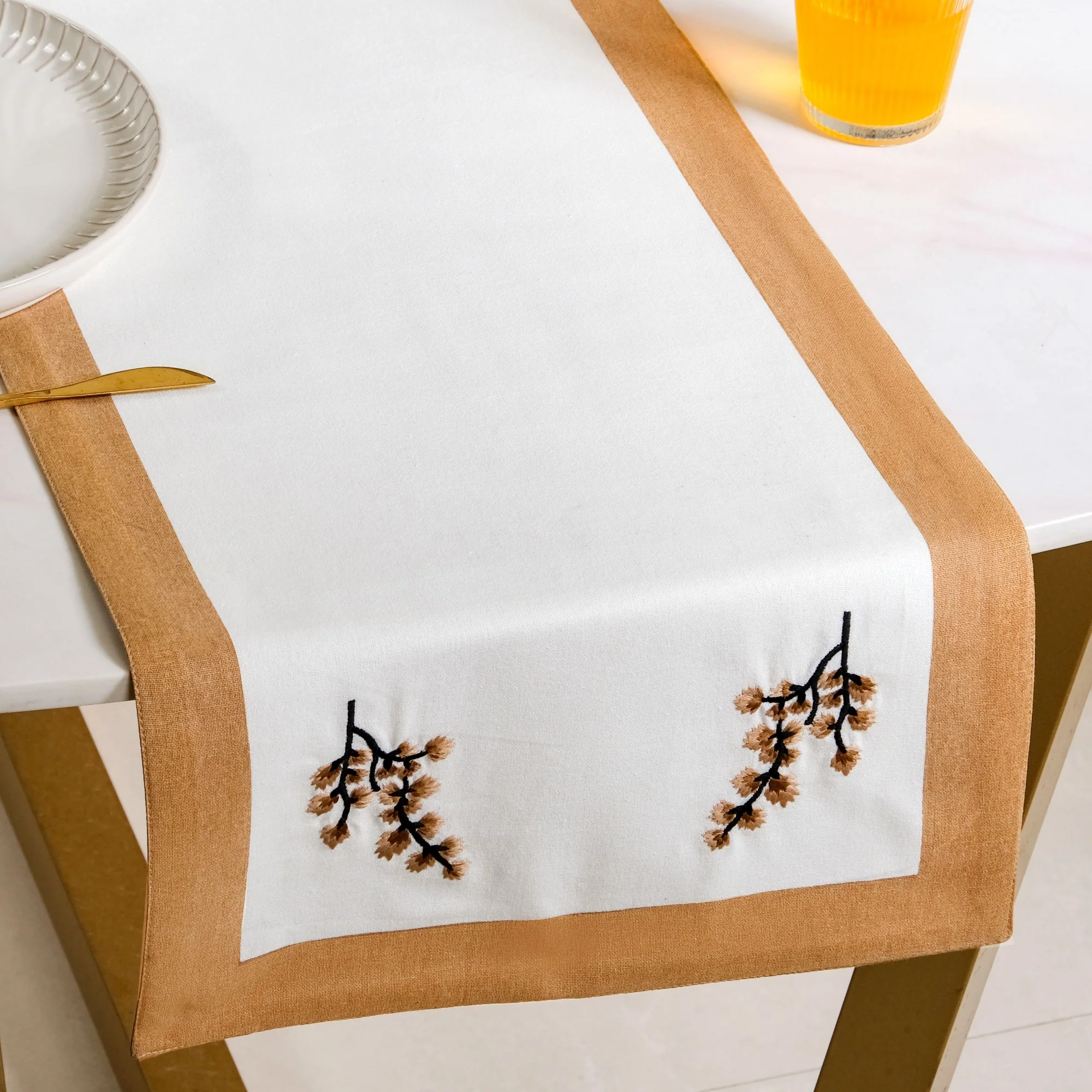 Midori Complete Table Linen Set With Mats Napkins Runner And Table Cloth In Brown - Image 6