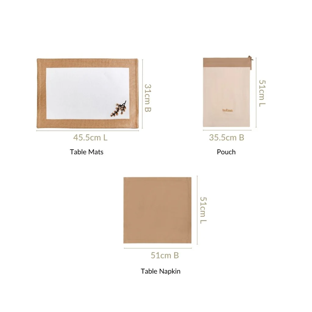 Midori Embroidered Placemats And Napkins Table Set Of 12 In Brown - Image 3
