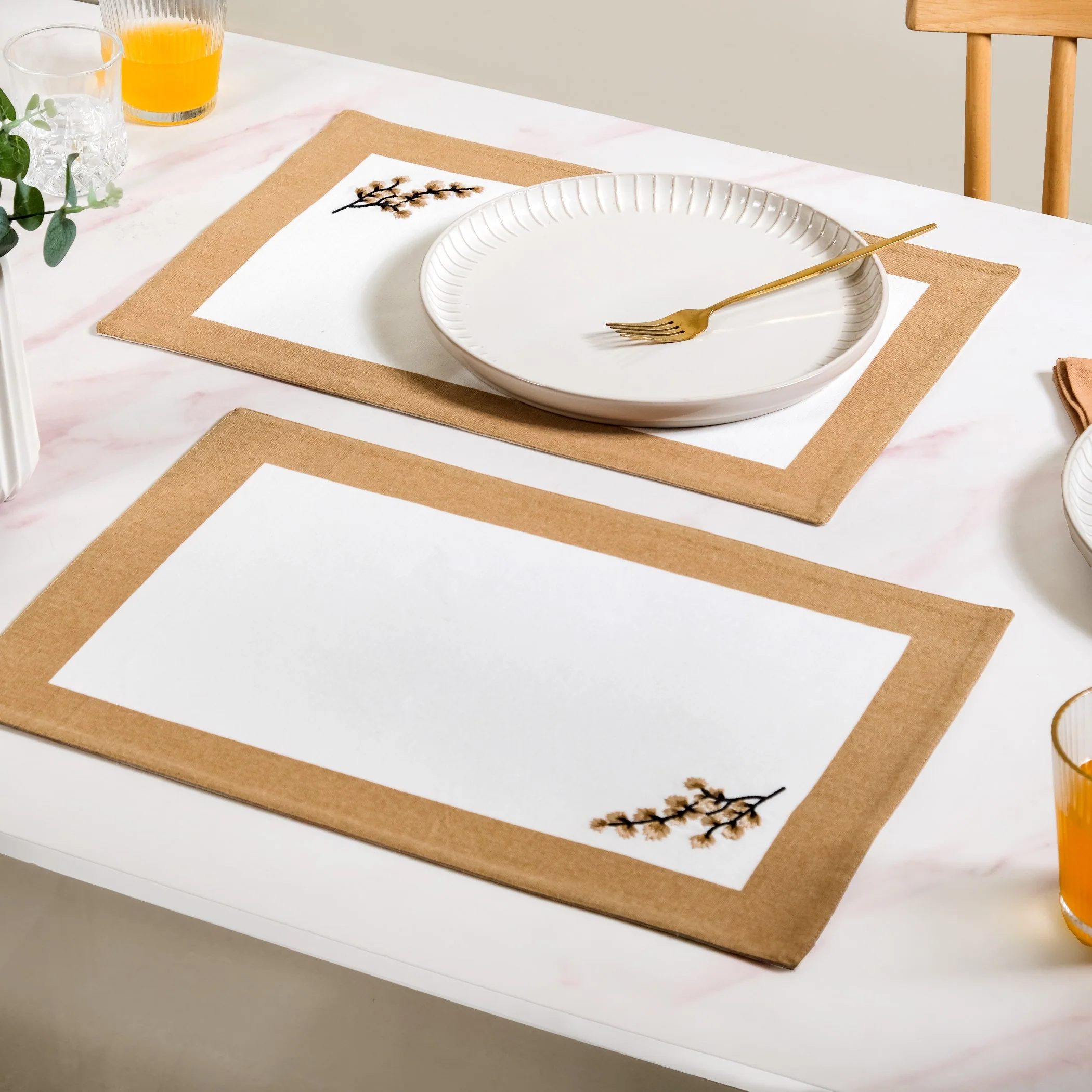 Midori Pure Cotton Table Mat Set Of 6 In Brown - Image 9