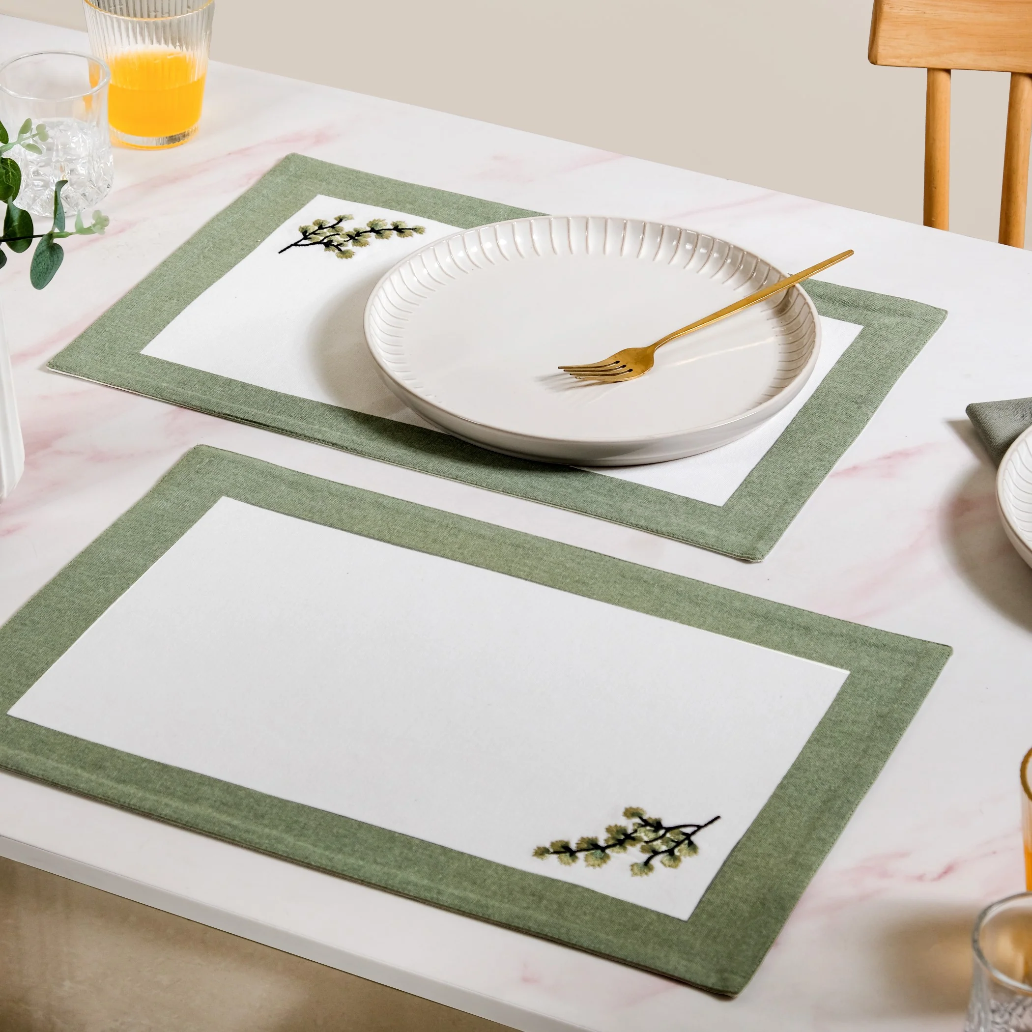 Midori Pure Cotton Table Mat Set Of 6 In Sage Green - Image 9
