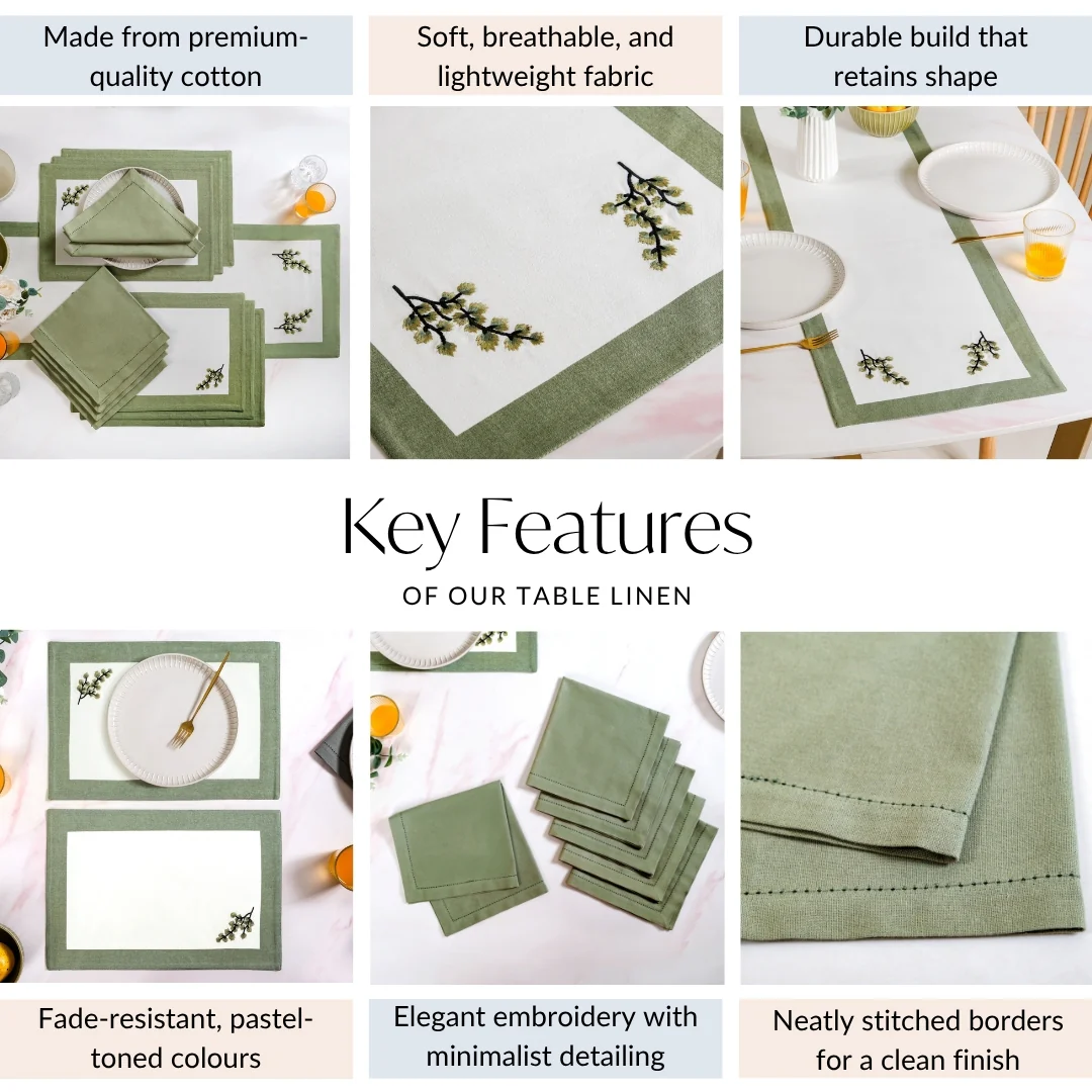 Midori Pure Cotton Table Placemat Runner And Napkin 13 Piece Set - Image 4