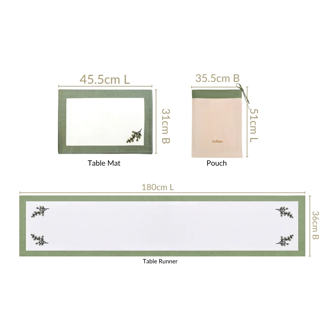 Midori Pure Cotton Table Runner And Placemat Set Of 7 Sage Green - Image 3