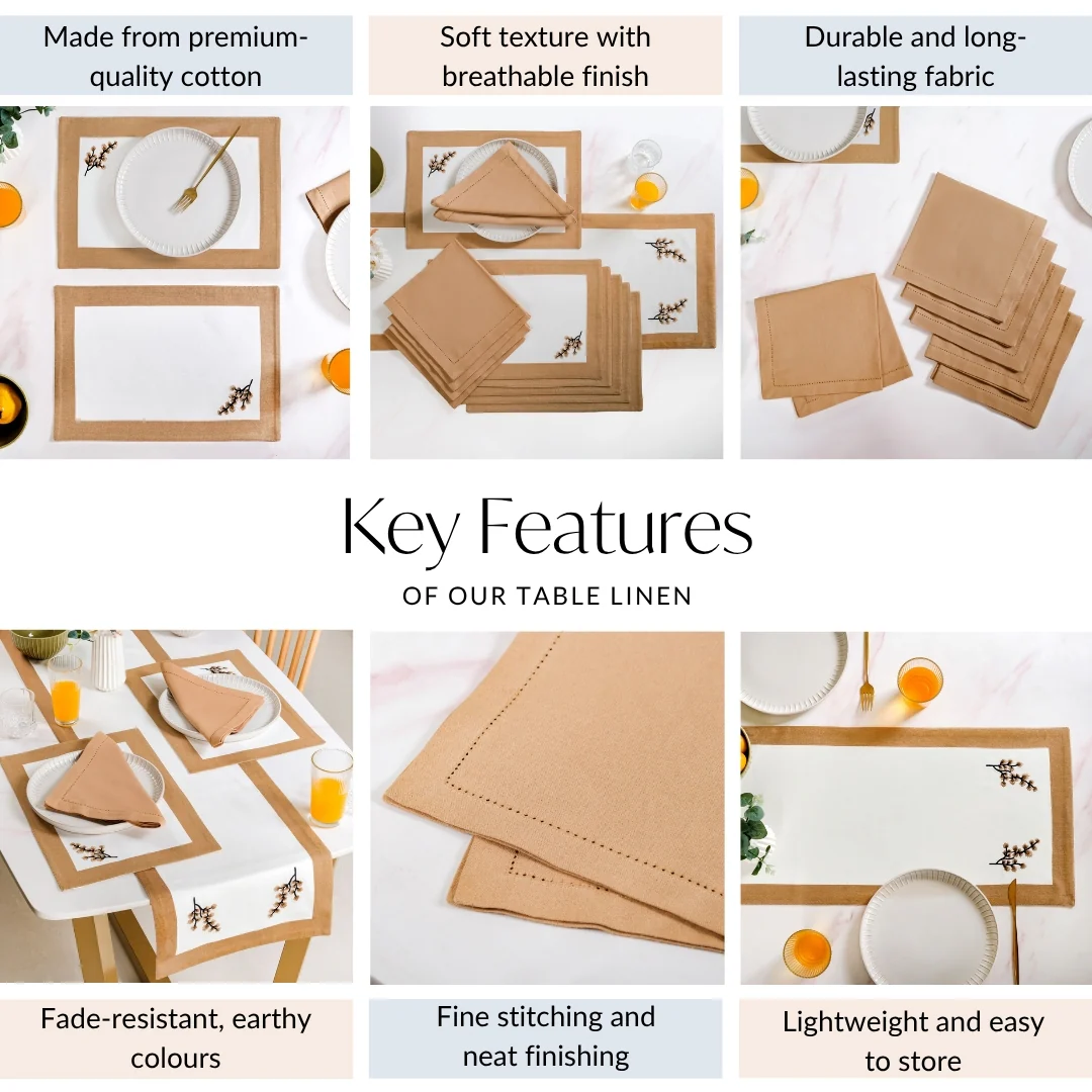 Midori Table Runner Placemats And Napkins 13 Piece Set In Brown - Image 4